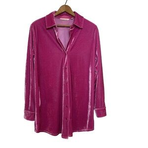 Soft Surroundings Velvet Boyfriend Tunic Shirt Oversized Size S Button Up Pink